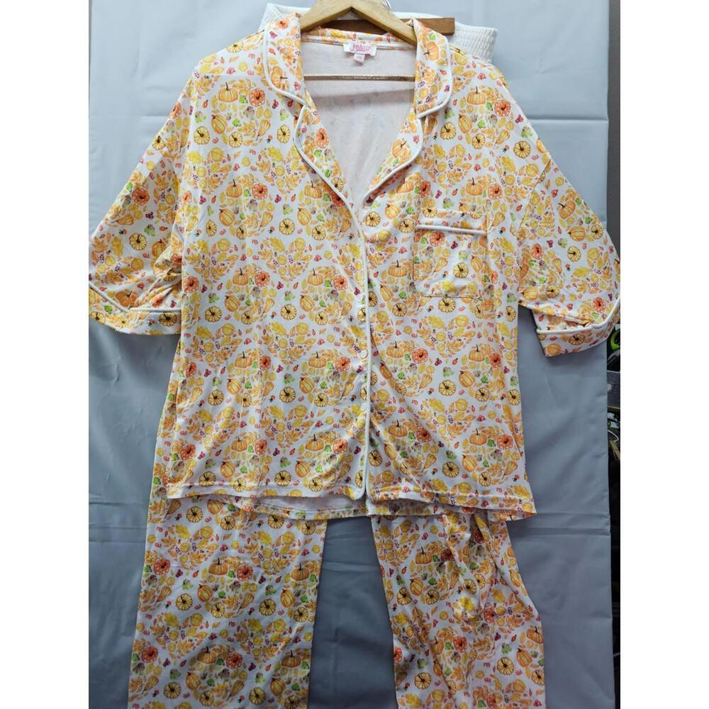 Jordann Jammies Pumpkin Print Pajama Set Button Top Pants Women’s 2XL